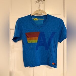 Aviator Nation Rainbow Logo Graphic Tee – Blue | Size XS | Made in USA